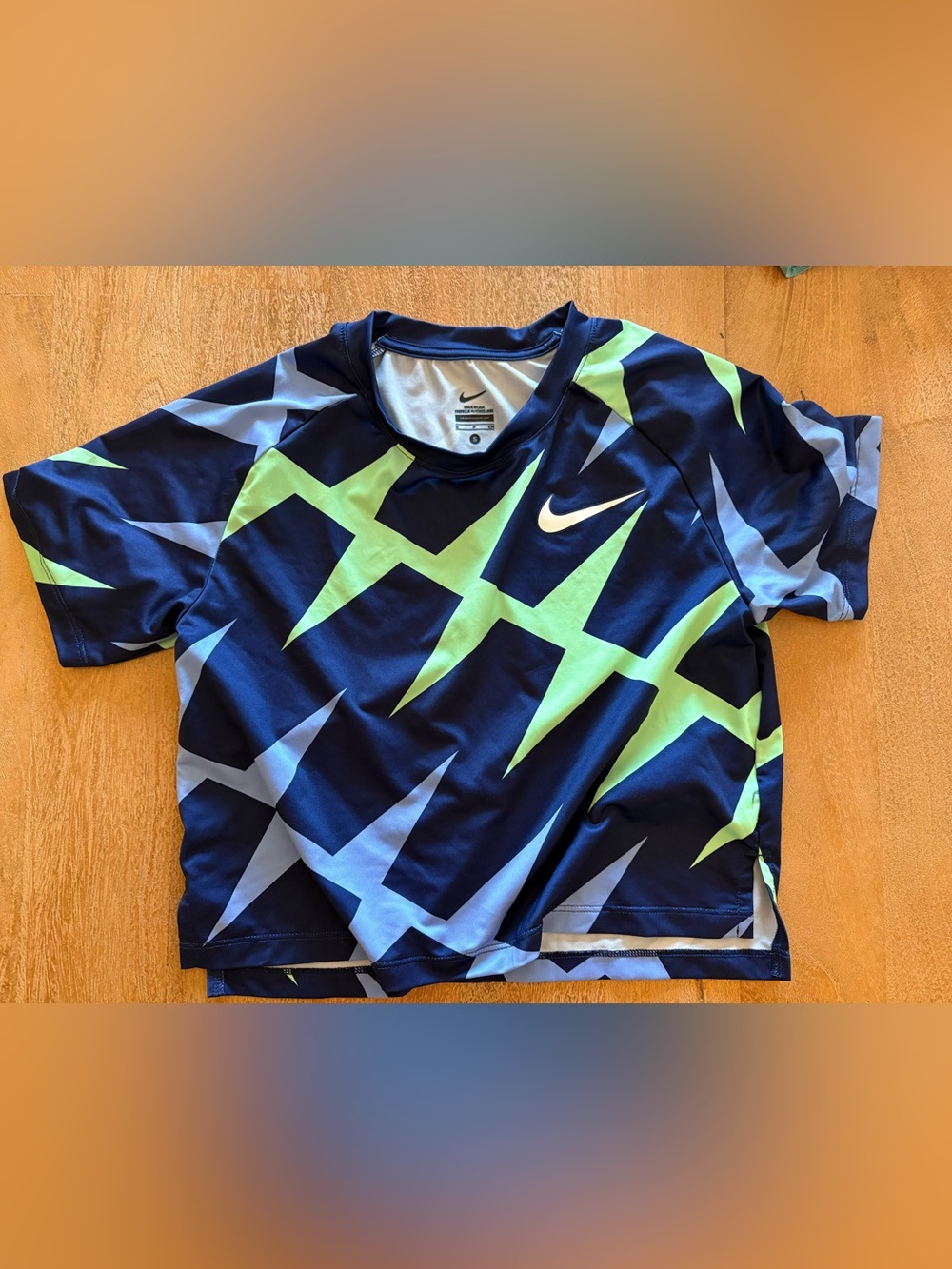 Nike Navy Crop Top with Lime and Light Blue Graphic